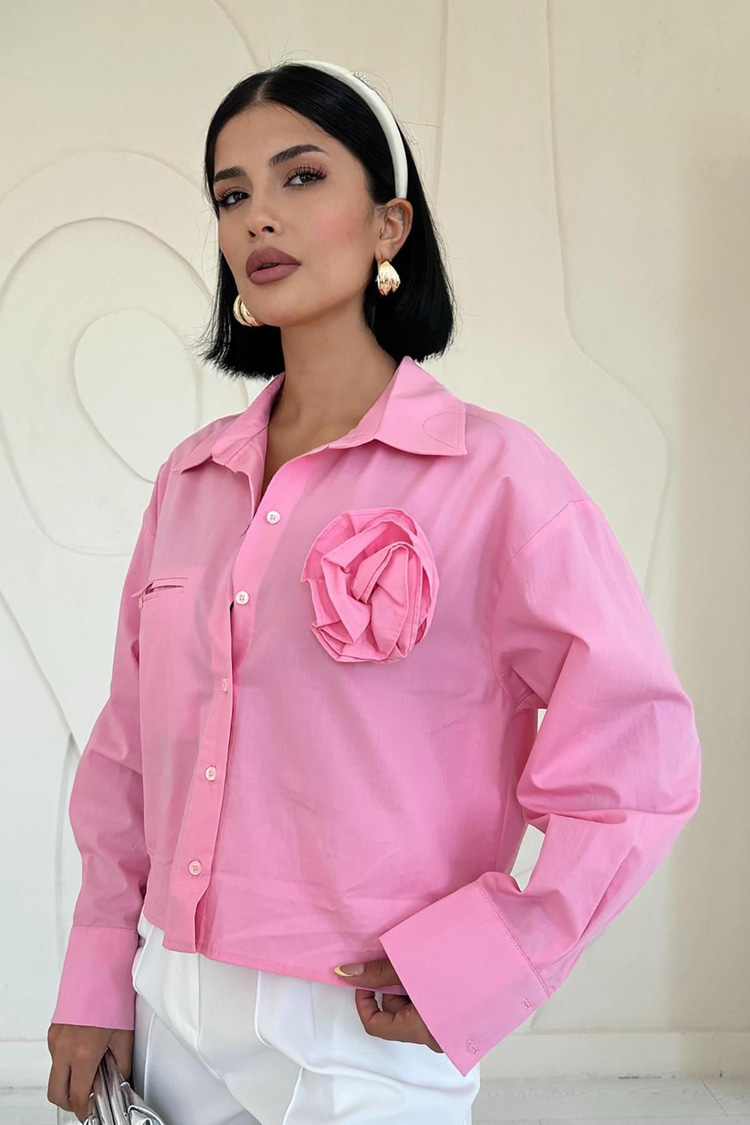 Pink Poplin Shirt With Welt Pockets