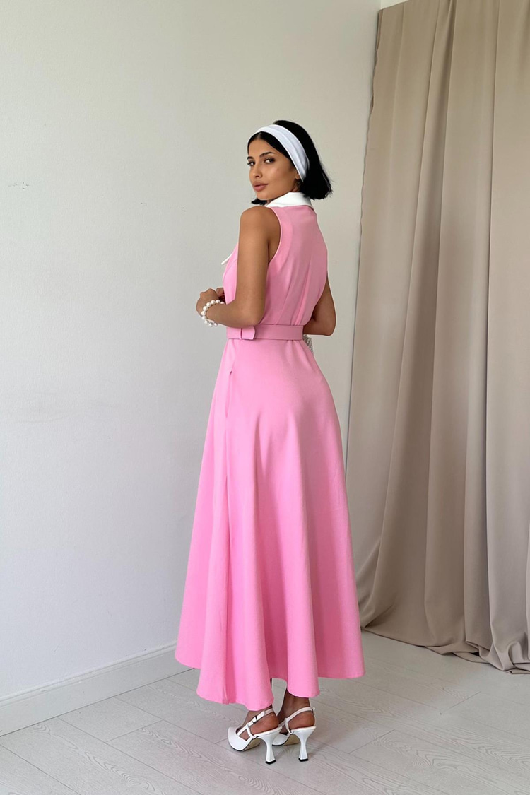 Pink Wide-Neck Halter Sleeve Dress