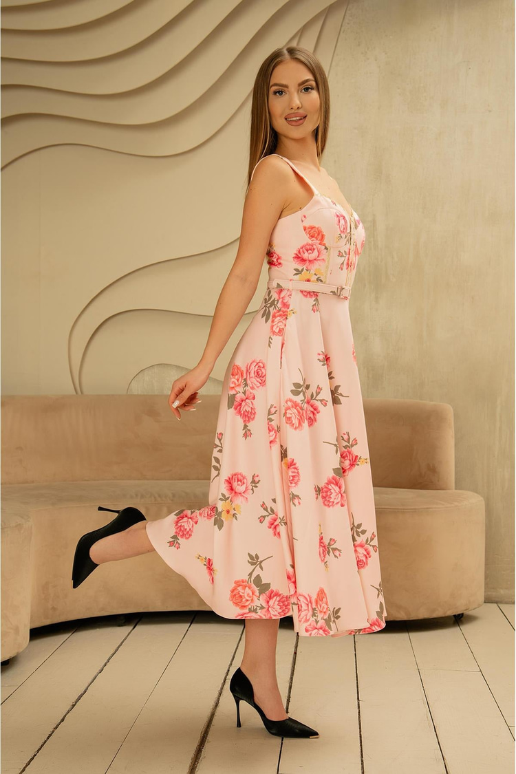 Pembe İnce Kemer Detaylı Elbise
