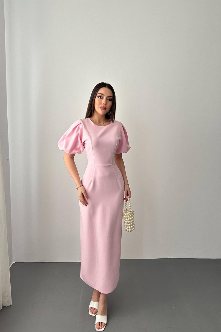 Pembe Kolları Balon Elbise