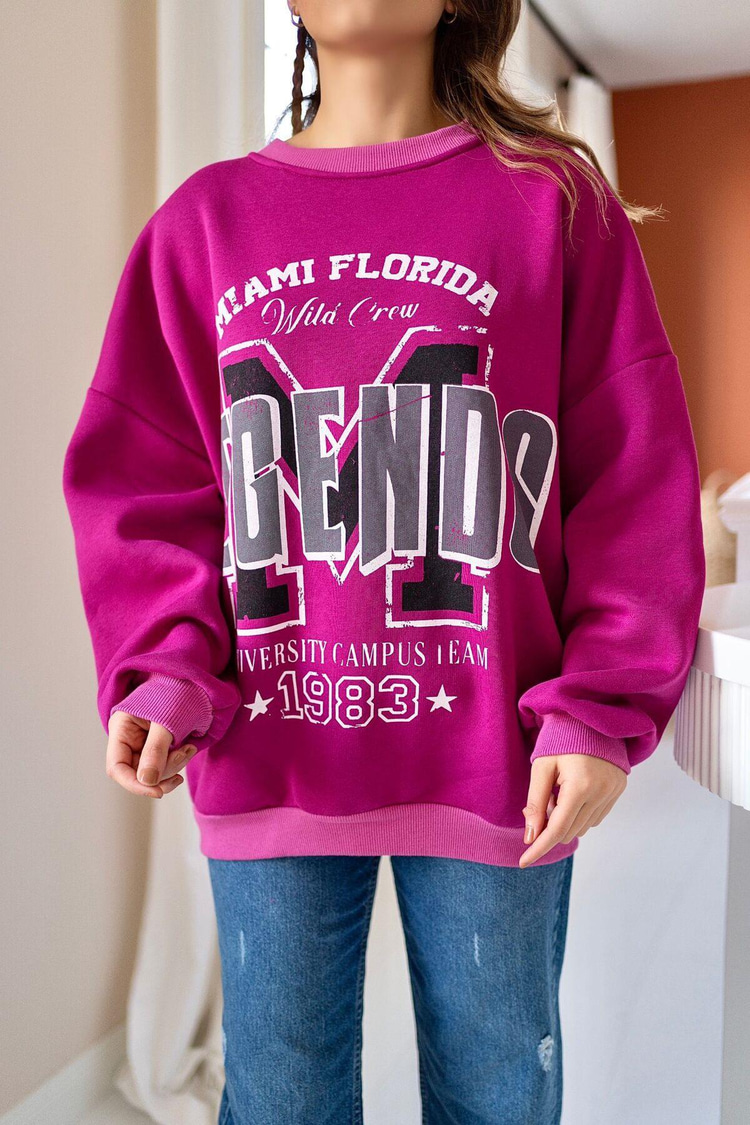 Pembe Yazı Baskılı Sweatshirt