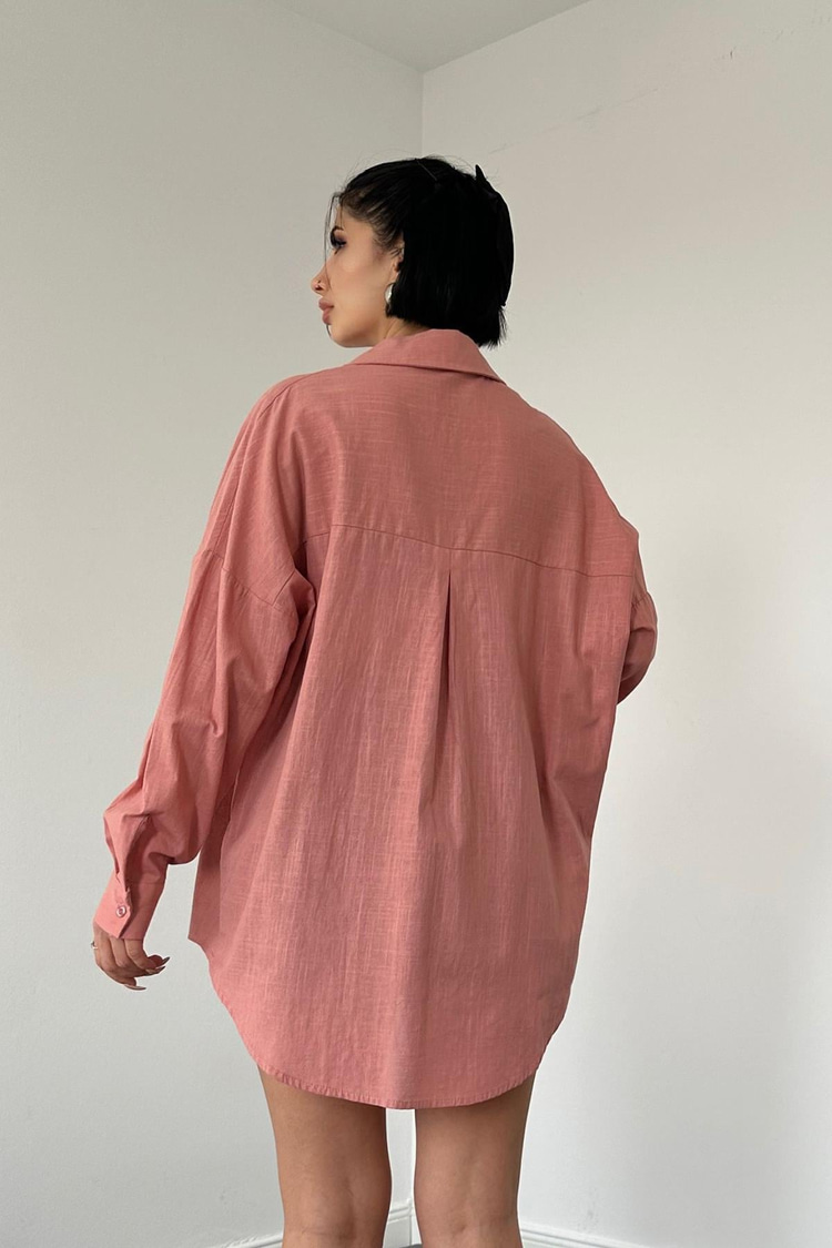 Powder Pink Beyoğlu Embellished Pearl Linen Shirt