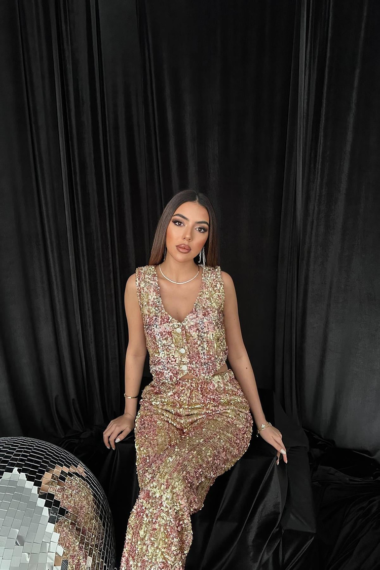 Powder Pink Sequin Vest And Trousers Set