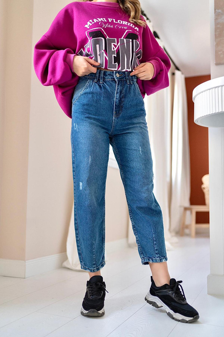 Renkli Mom Jeans Pantolon