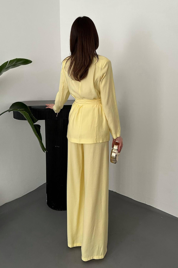 Yellow Belted Jacket And Trousers Set