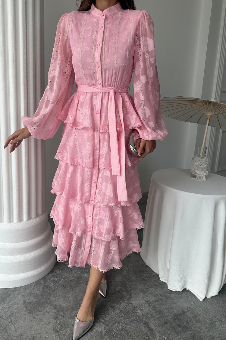 Candy Pink Long Ruffled Dress