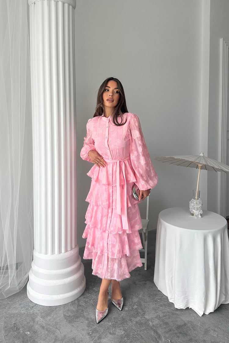 Candy Pink Long Ruffled Dress