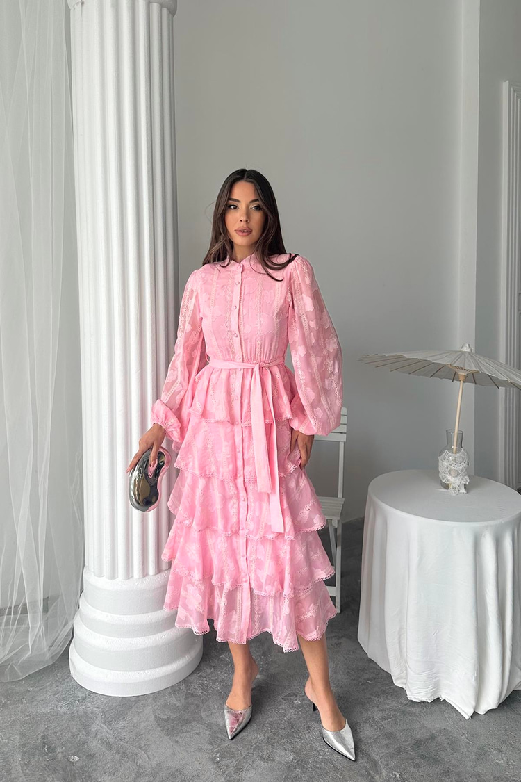 Candy Pink Long Ruffled Dress