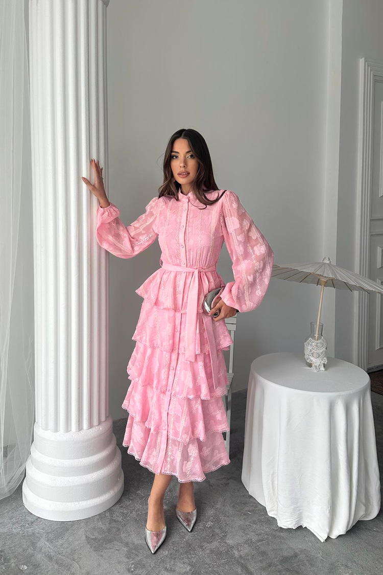 Candy Pink Long Ruffled Dress