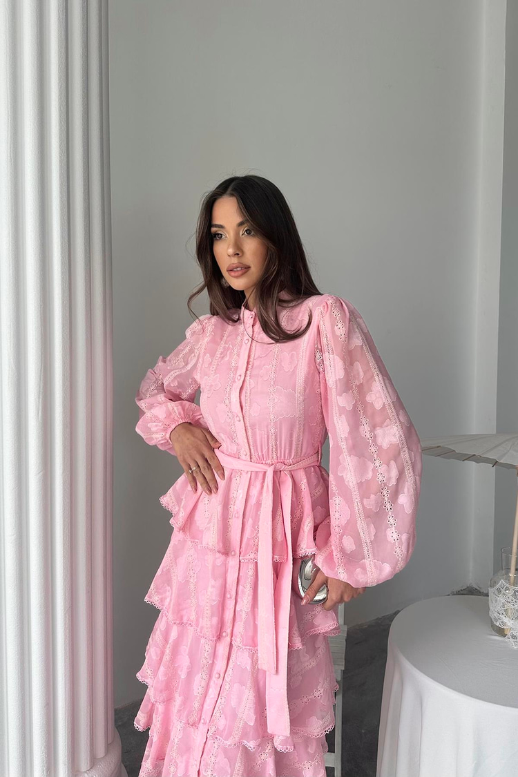 Candy Pink Long Ruffled Dress
