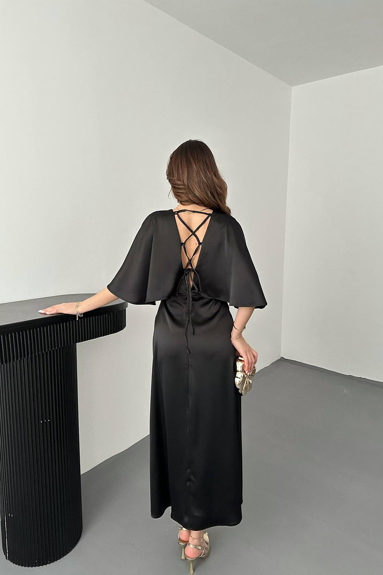 Black Back Lace-Up Dress