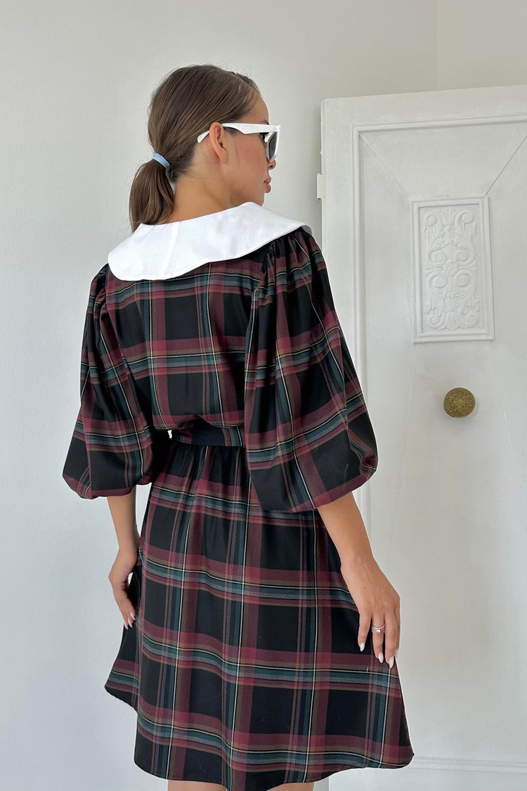 Black Peter Pan Collar Plaid Dress