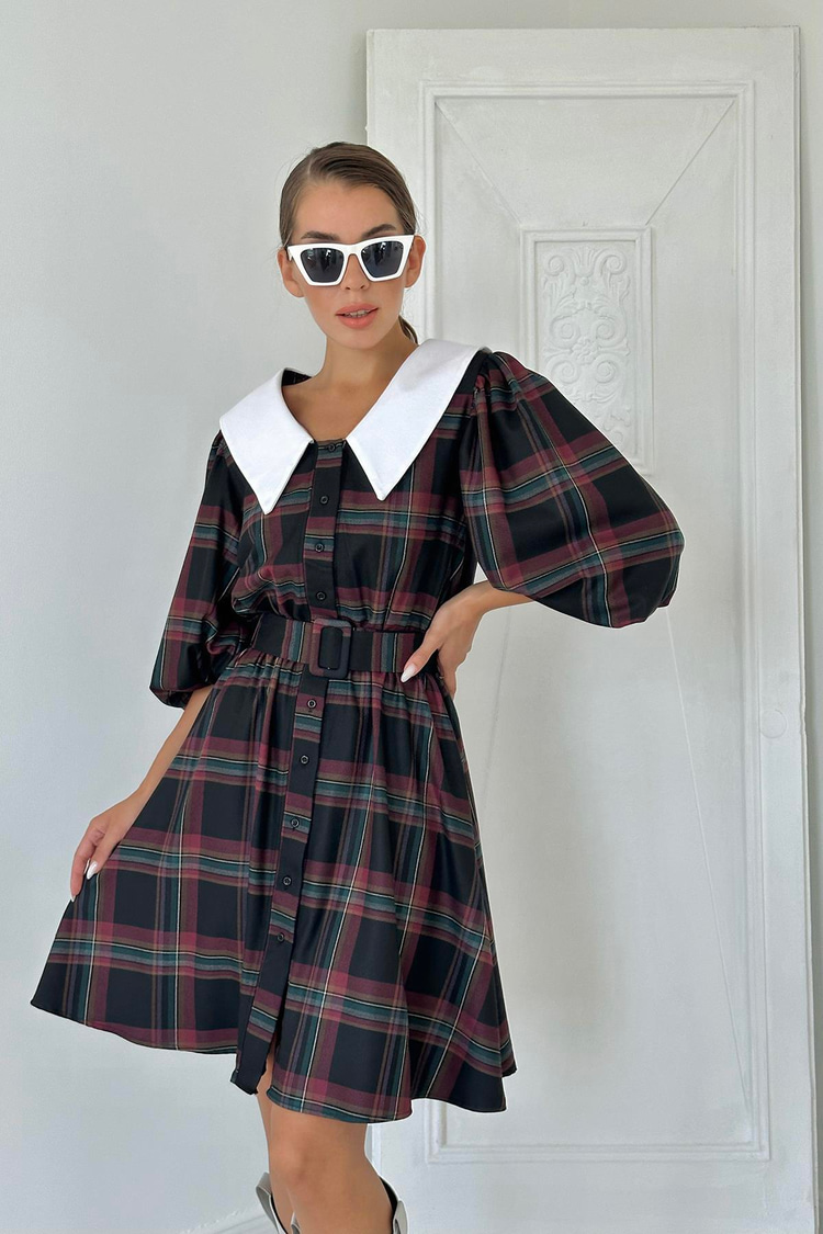 Black Peter Pan Collar Plaid Dress