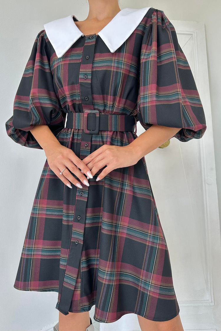 Black Peter Pan Collar Plaid Dress