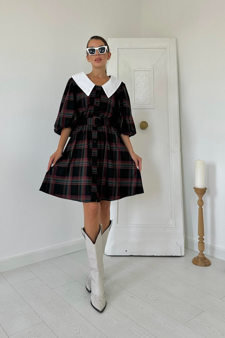 Black Peter Pan Collar Plaid Dress
