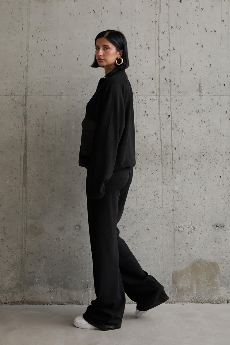 Wholesale Black Pocket Knitwear Jacket and Trouser Set