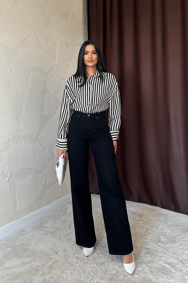 قميص أسود مخطط بالجملة
