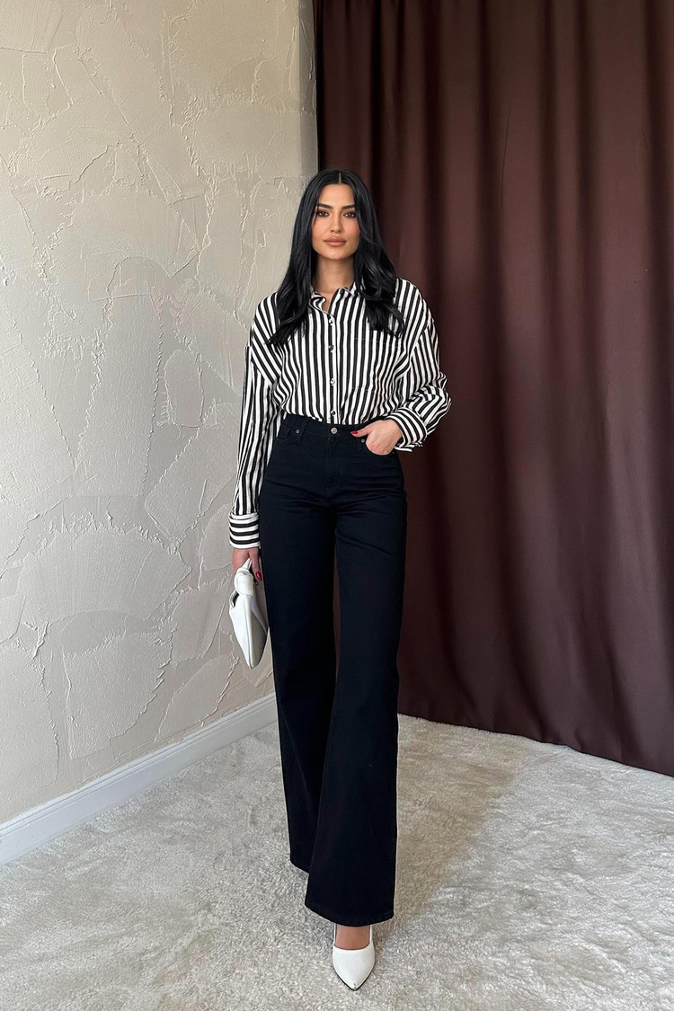 قميص أسود مخطط بالجملة
