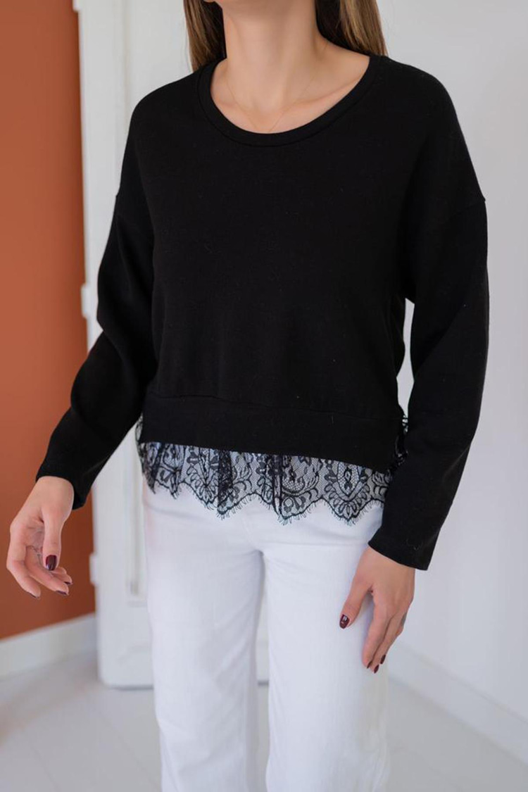Black Acrylic Blouse With Lace Details