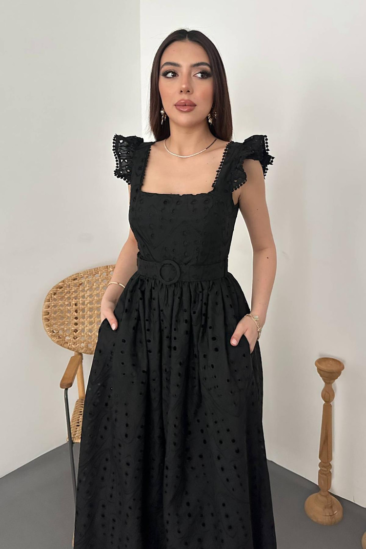 Black Lace Embroidered Dress