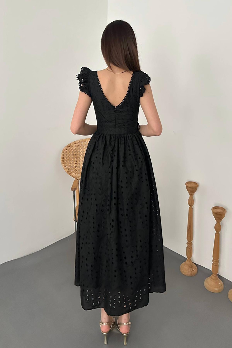 Black Lace Embroidered Dress