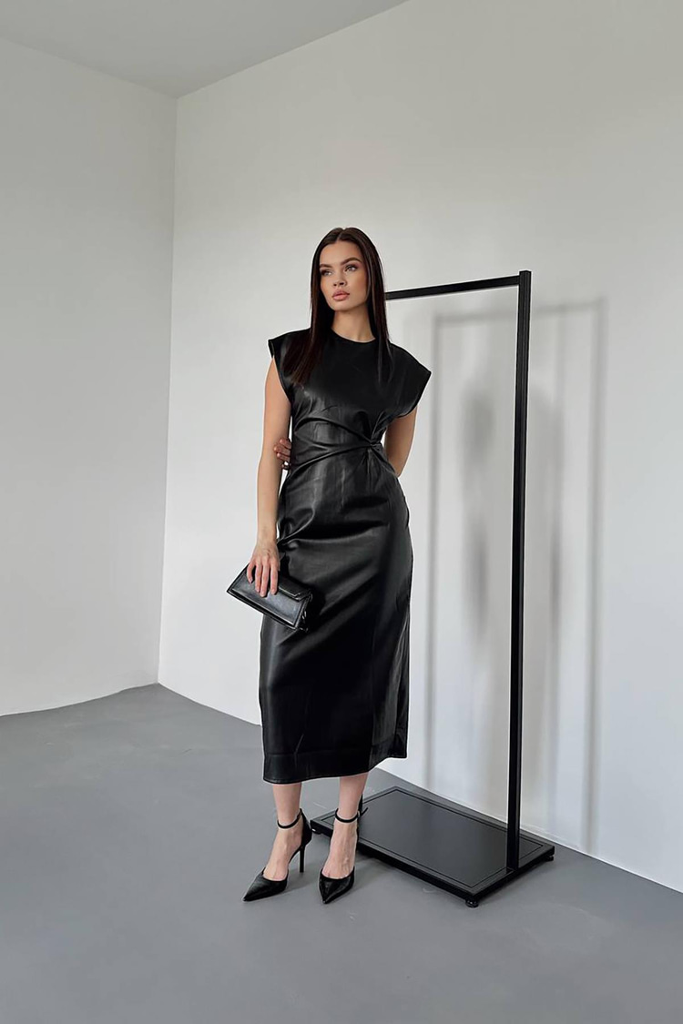 Black Leather Knotted Dress