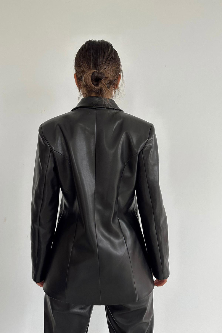 Black Buttoned Leather Jacket