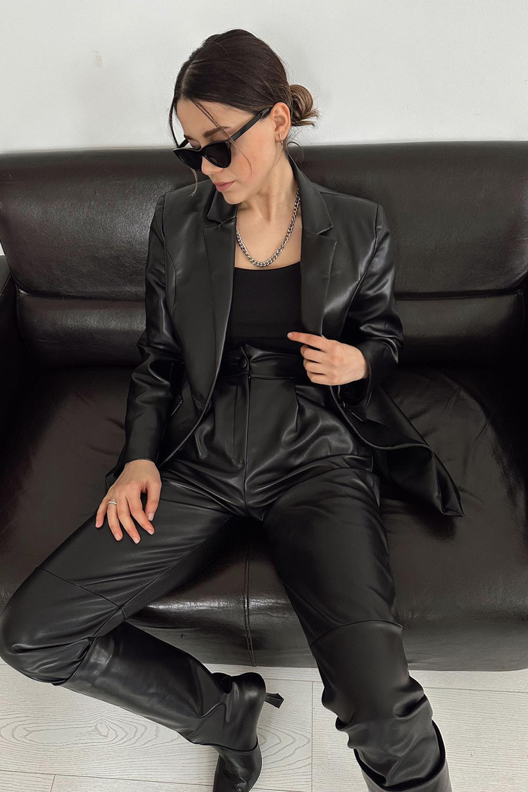 Black Buttoned Leather Jacket