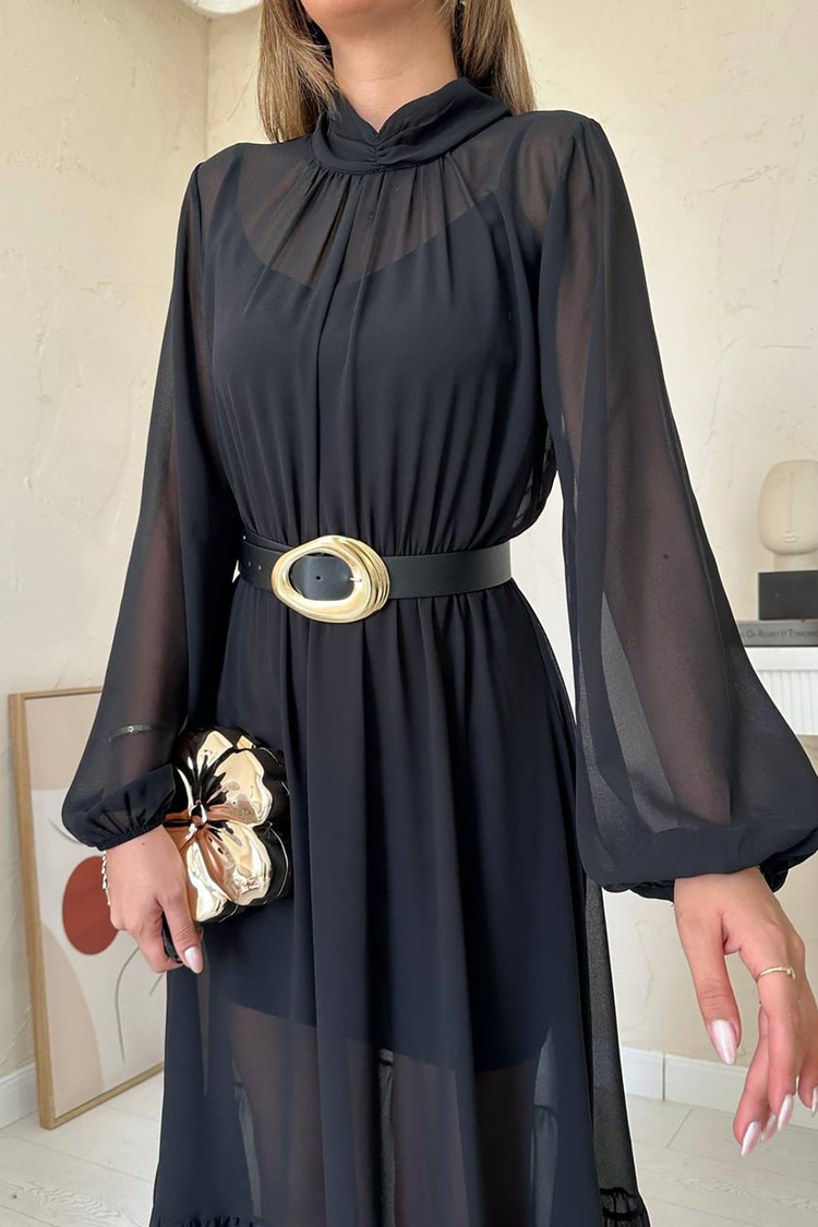 Black Chiffon Dress With Ruffled Skirt