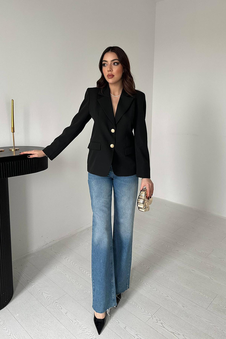Siyah Gold Düğmeli Blazer Ceket