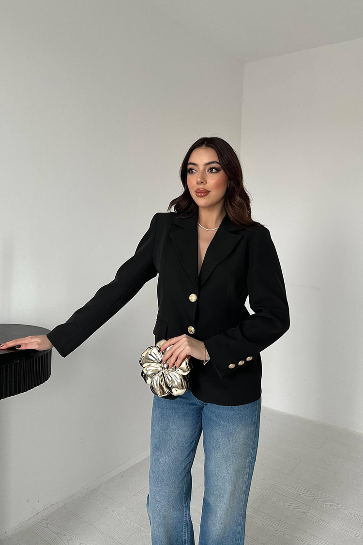 Siyah Gold Düğmeli Blazer Ceket