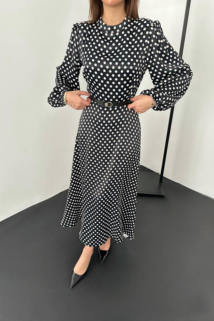 Black Polka Dot Dress With Belt Detail