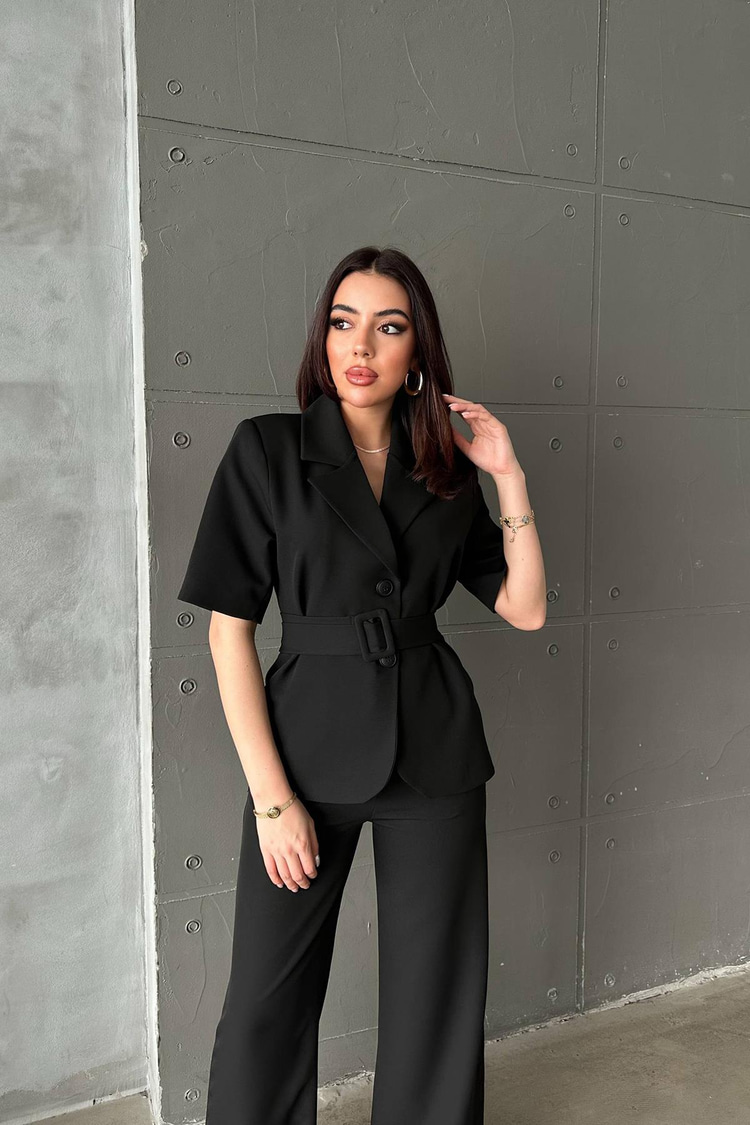 Siyah Kısa Kollu Ceket Pantolon Takım