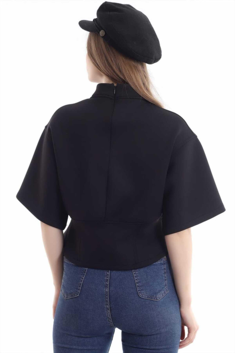 Black Short-Sleeved Scuba Blouse