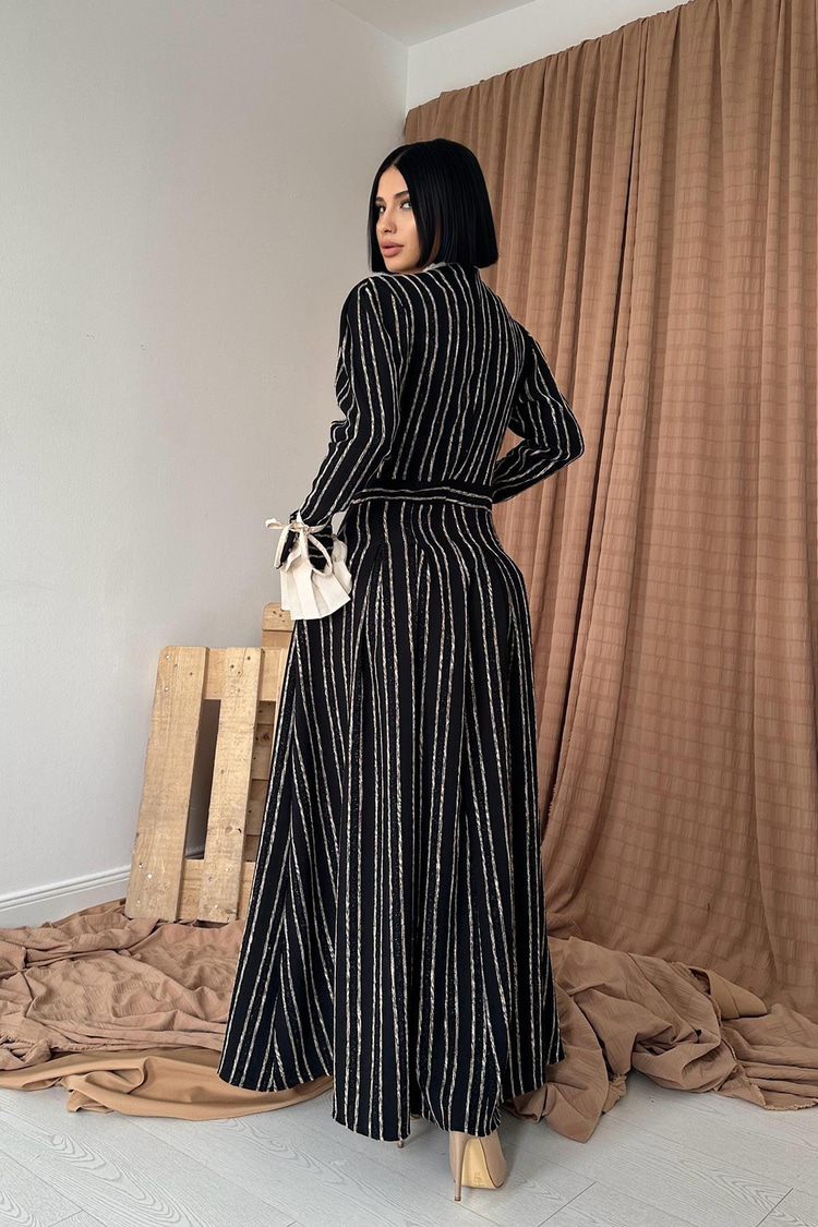 Black Dress With Pleated Sleeve Details