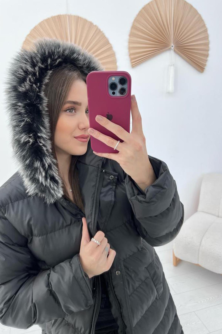 Siyah Kürklü Şişme Mont