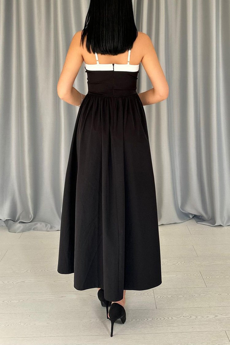 Black Dress With Front Trim And Black Gathering