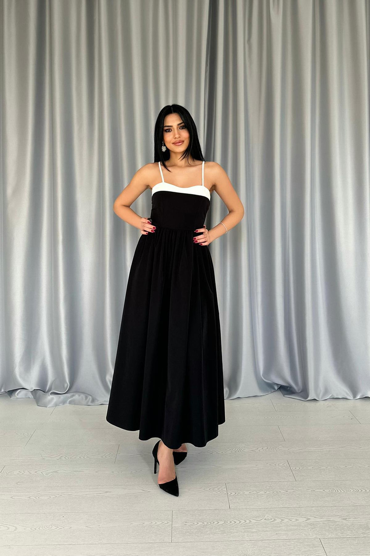Black Dress With Front Trim And Black Gathering