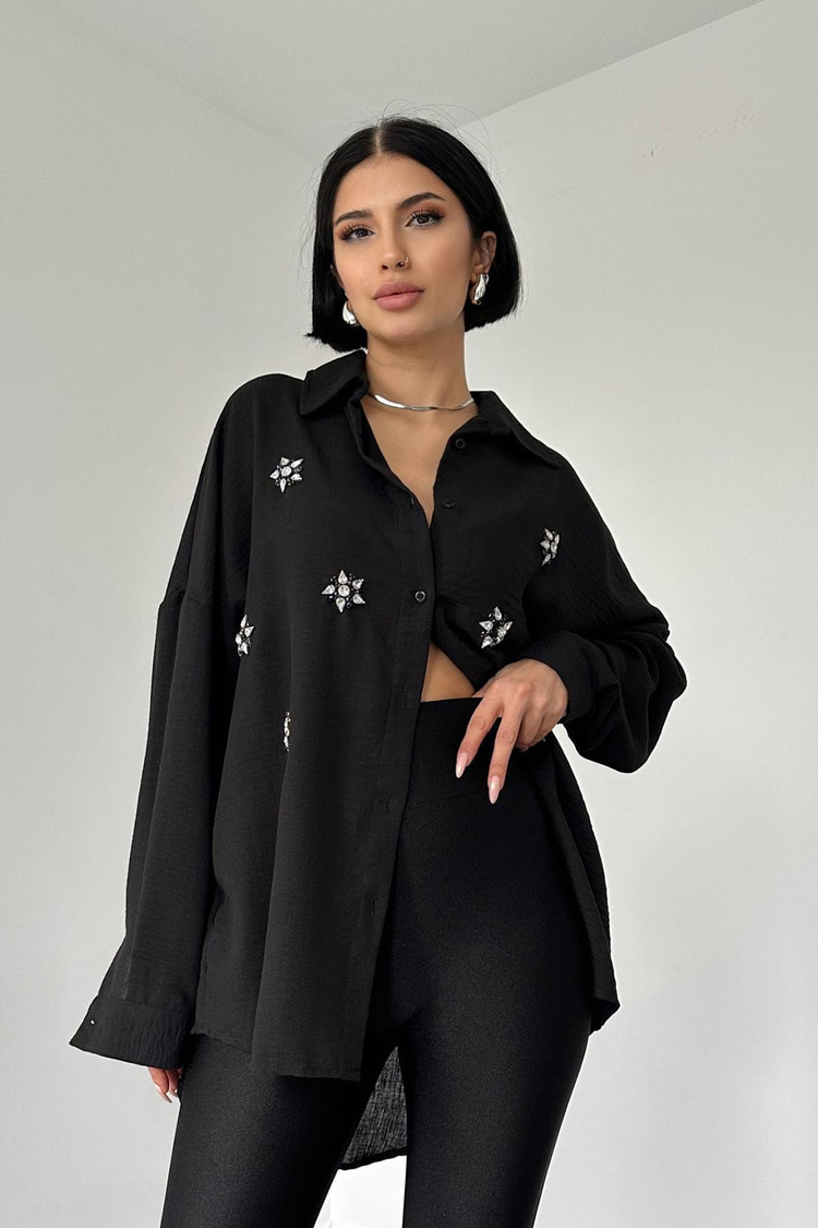 Black Stone Embellished Shirt
