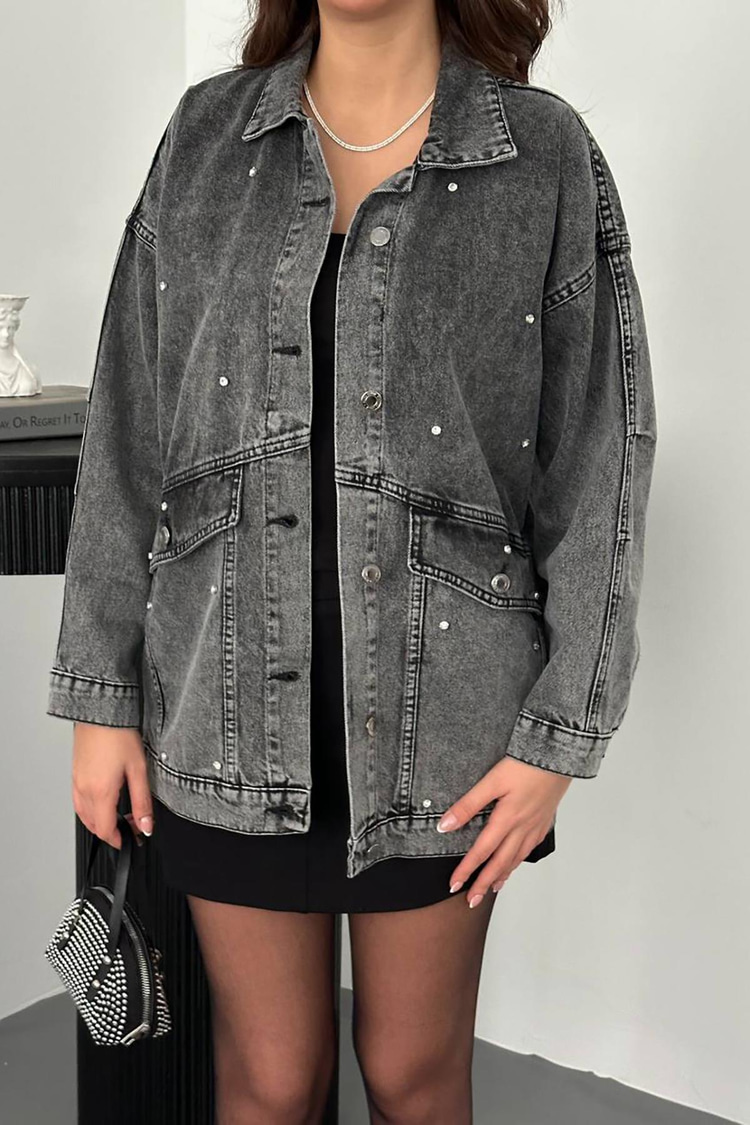 Black Denim Jacket With Stone Embellishments