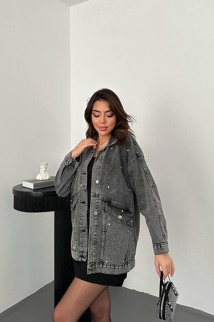 Black Denim Jacket With Stone Embellishments