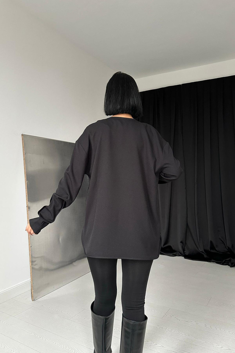 Black Blouse With Brooch On The Collar