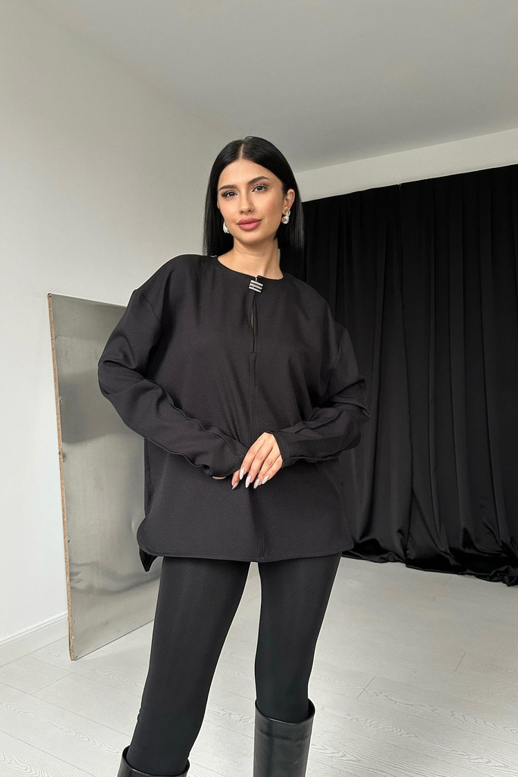 Black Blouse With Brooch On The Collar