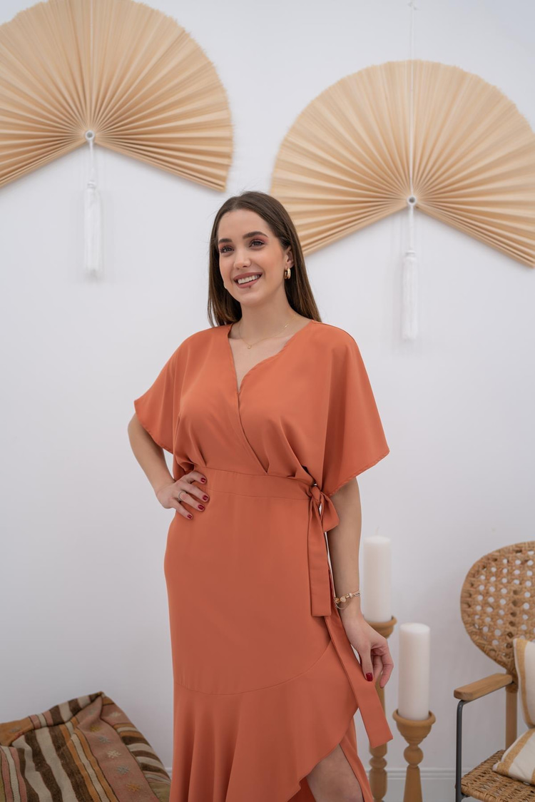 Tan Belt Detail Dubai Dress