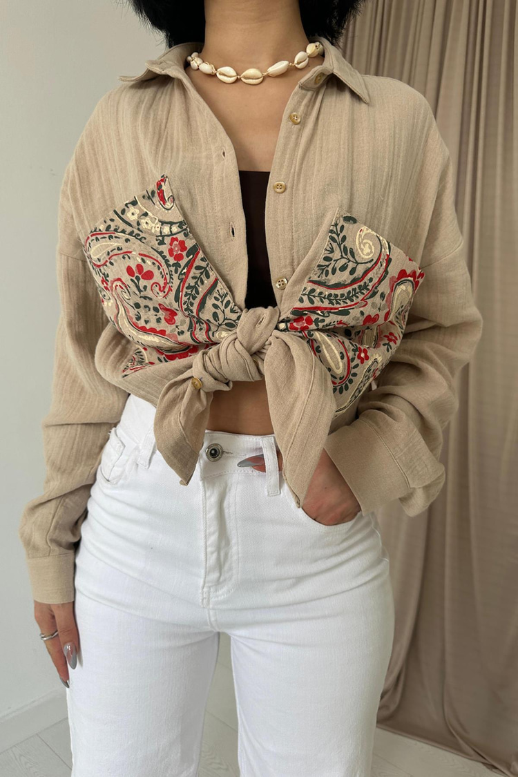 Wholesale Mink Double Pocket Print Detailed Shirt