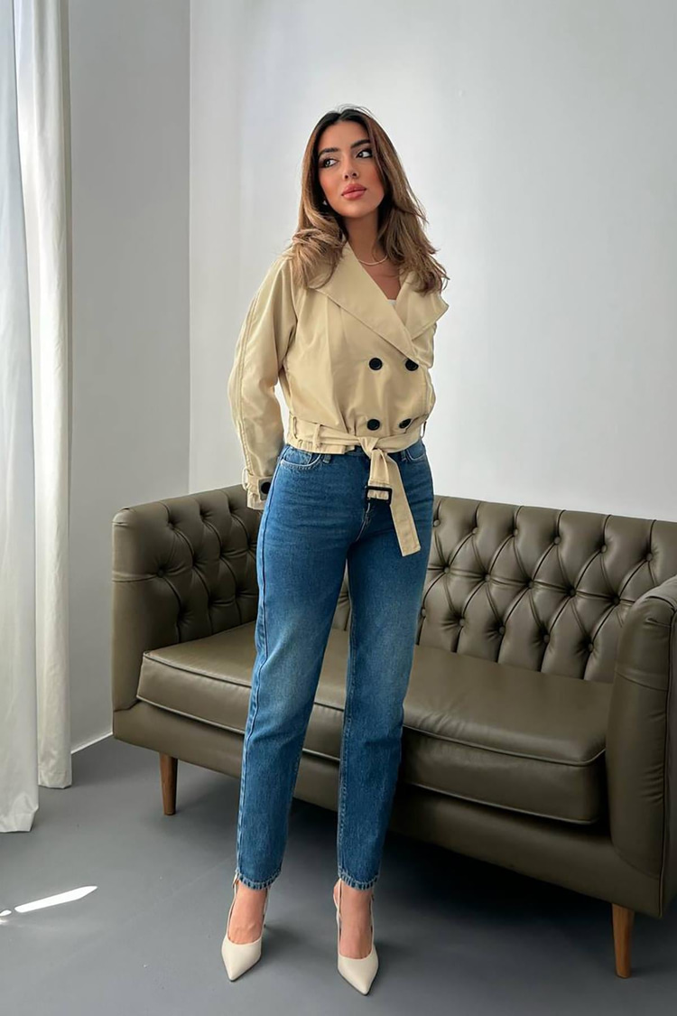 Mink Belted Short Trench Jacket