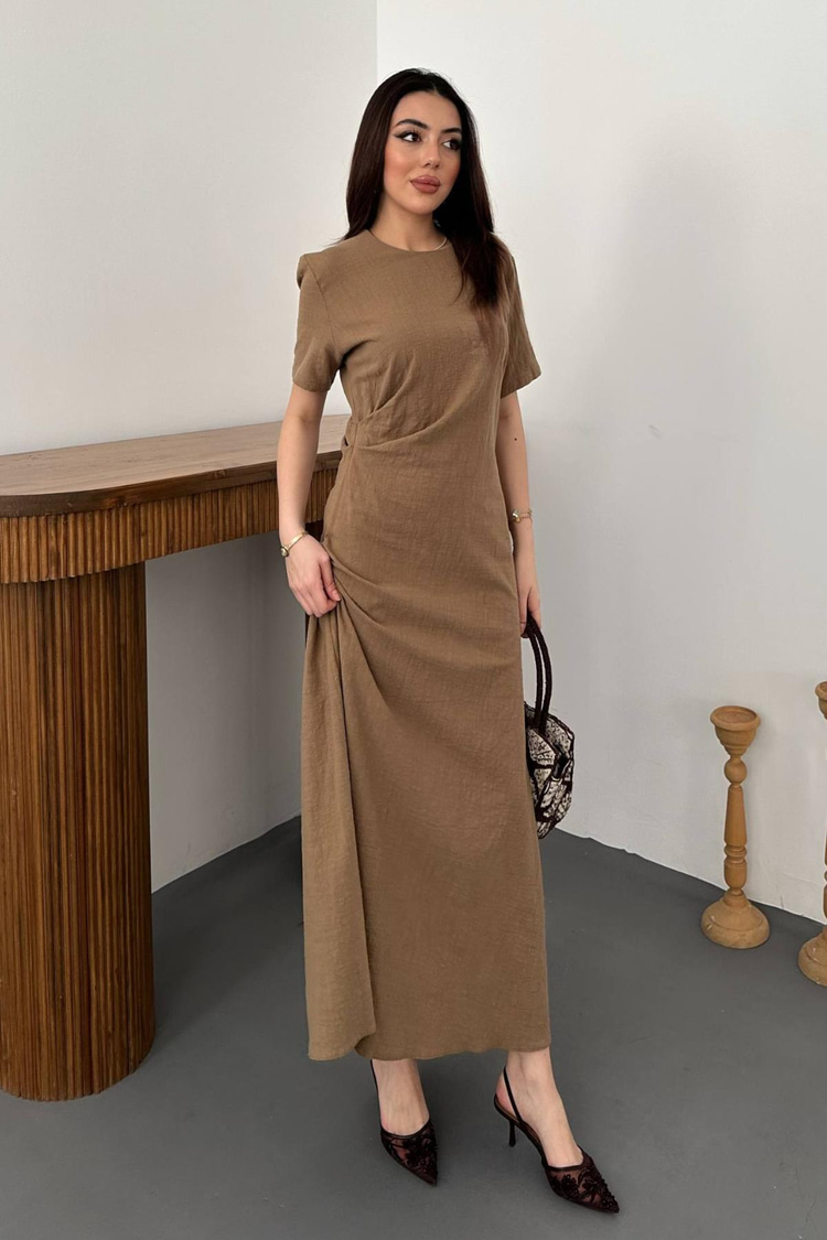 Mink Pleated Crew Neck Dress
