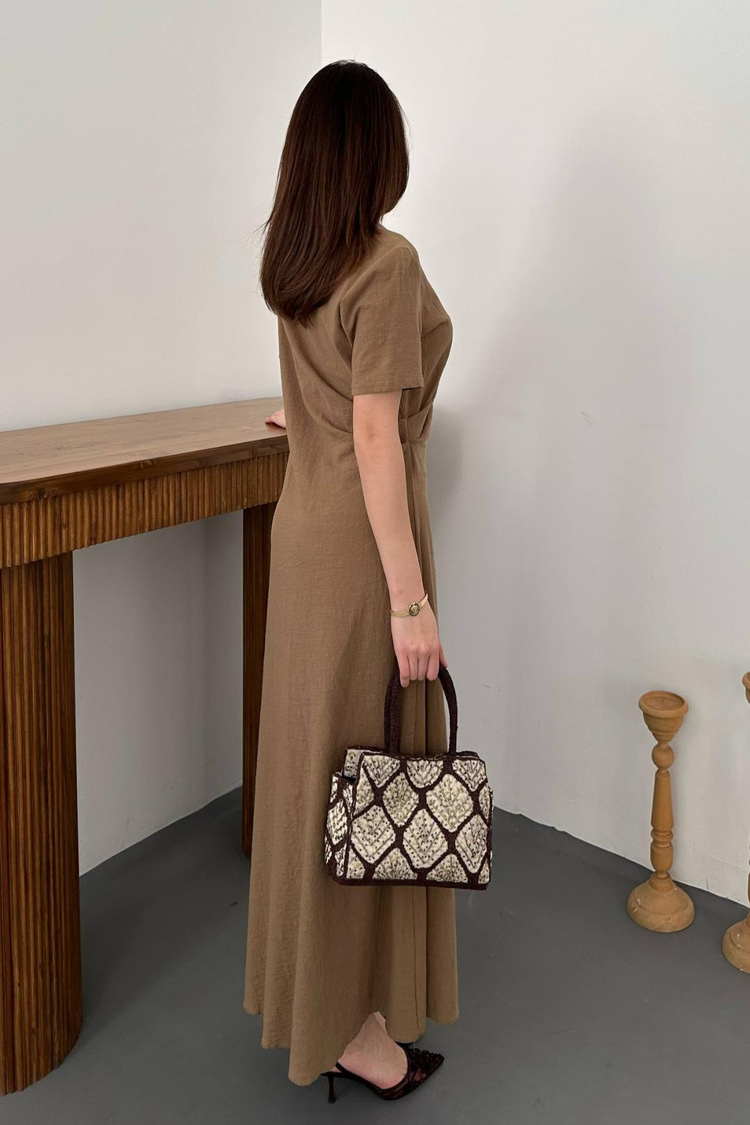 Mink Pleated Crew Neck Dress