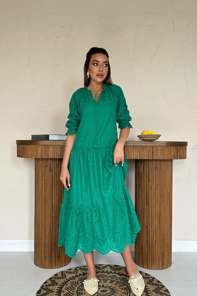 Yeşil Dantelli New Elbise