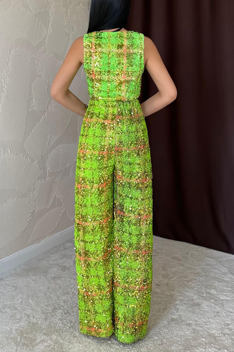 Green Sequined Vest And Pants Set